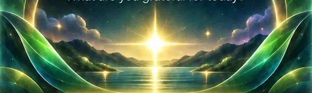 A star rising over still water, held in green leaves